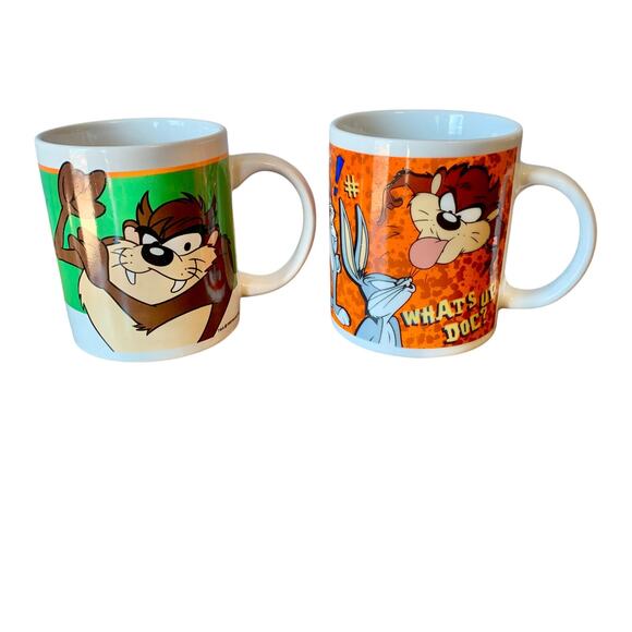 Vintage Looney Tunes Taz Devil Coffee Mug Set of 2 Bugs Bunny Warner Bros - Picture 1 of 12